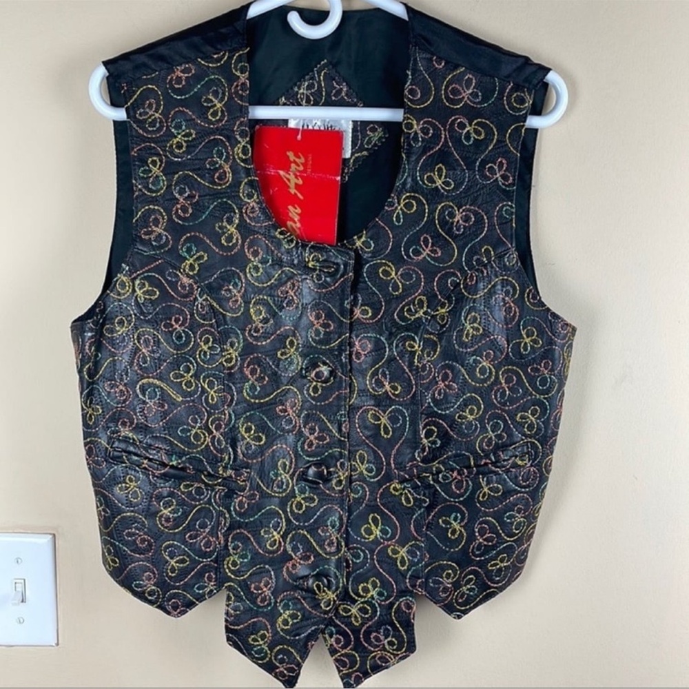 Vintage Deadstock ManArt Leather Embroidered Vest Renaissance Faire Piratecore
